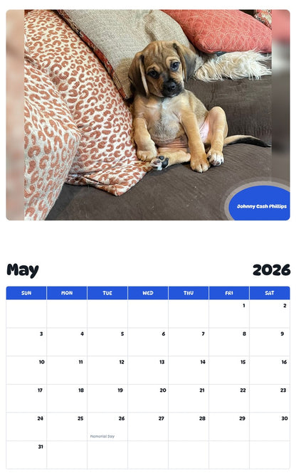 2026 - 2027 Johnny Cash Phillips - Pawidols Pet Calendar
