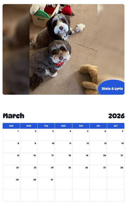 November 2025 - October 2026 Dixie & Lyric - Pawidols Pet Calendar