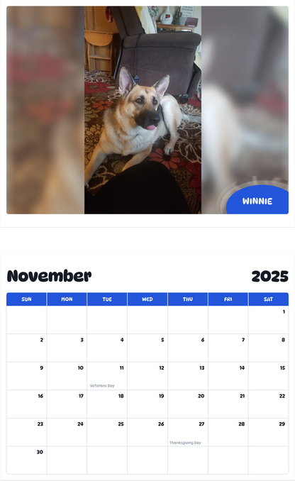 July 2025 - June 2026 Winnie - Pawidols Pet Calendar