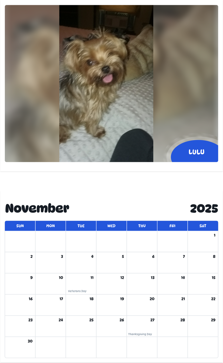 July 2025 - June 2026 Lulu - Pawidols Pet Calendar