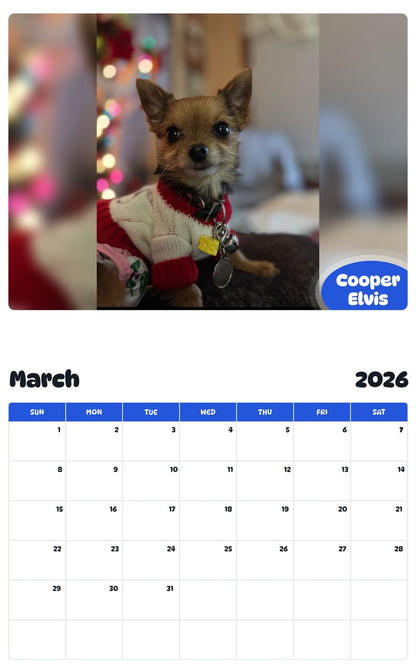 November 2025 - October 2026 Cooper Elvis - Pawidols Pet Calendar