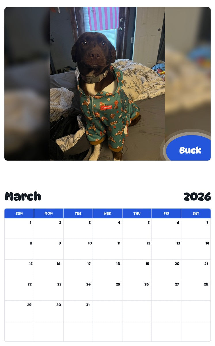 November 2025 - October 2026 Buck - Pawidols Pet Calendar