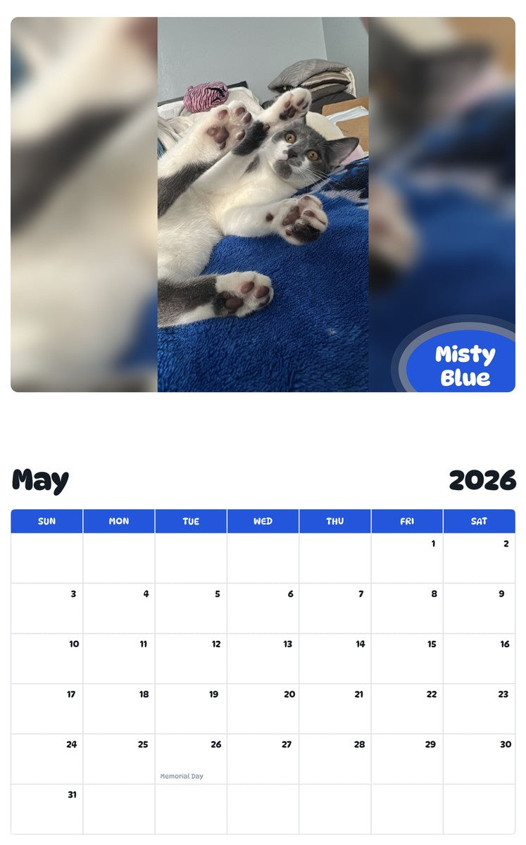 2026 - 2027 Misty Blue - Pawidols Pet Calendar