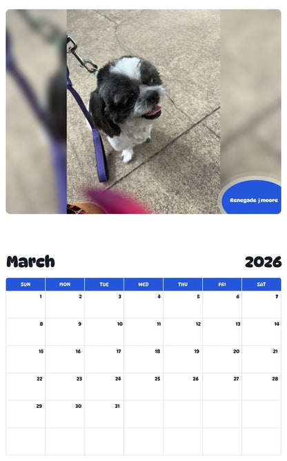 November 2025 - October 2026 Renegade  j moore - Pawidols Pet Calendar