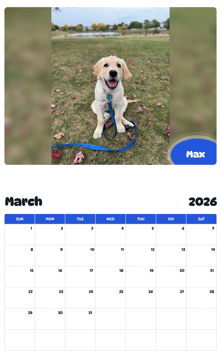 November 2025 - October 2026 Max - Pawidols Pet Calendar