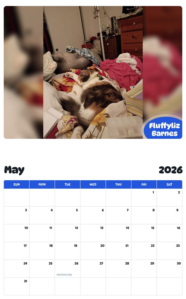 2026 - 2027 Fluffyliz Barnes - Pawidols Pet Calendar