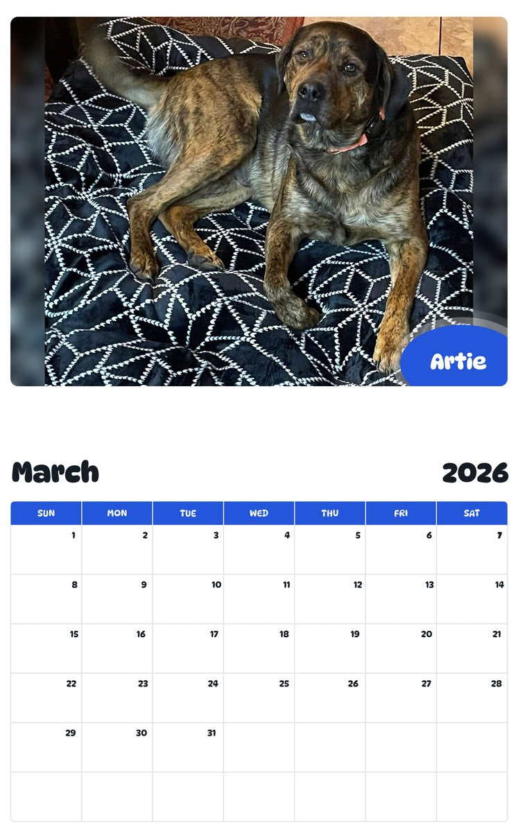 November 2025 - October 2026 Artie - Pawidols Pet Calendar
