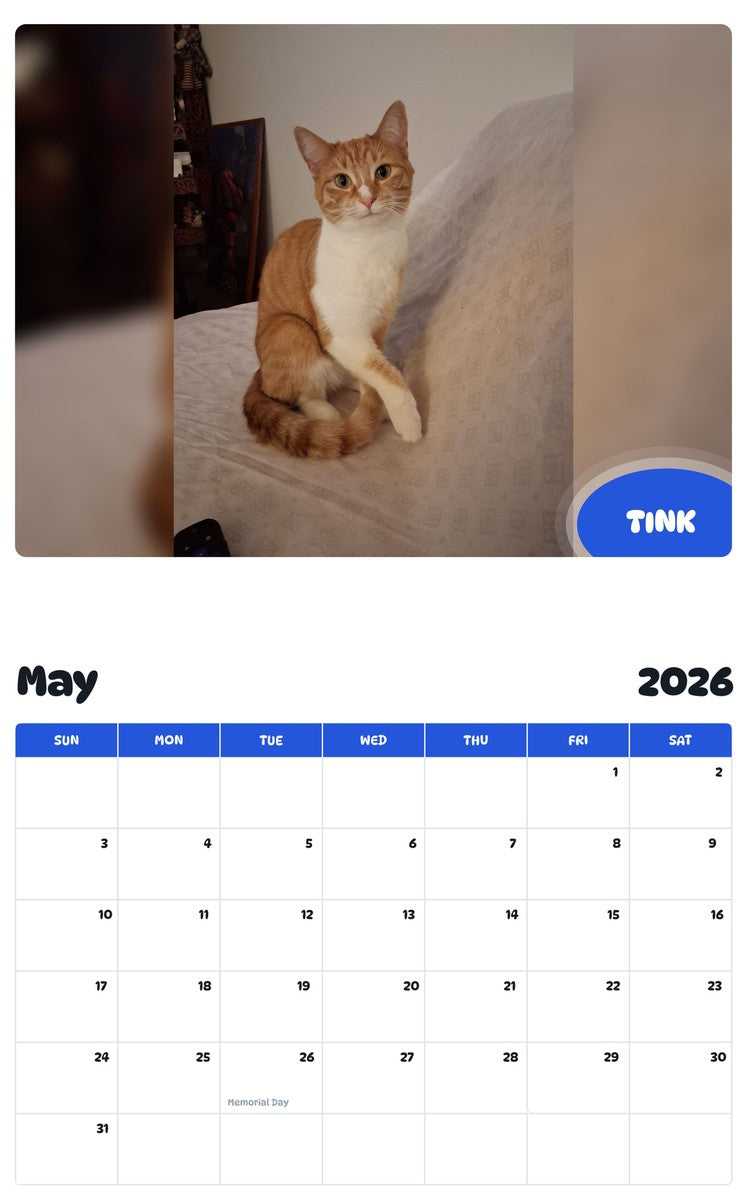 2026 - 2027 TINK - Pawidols Pet Calendar