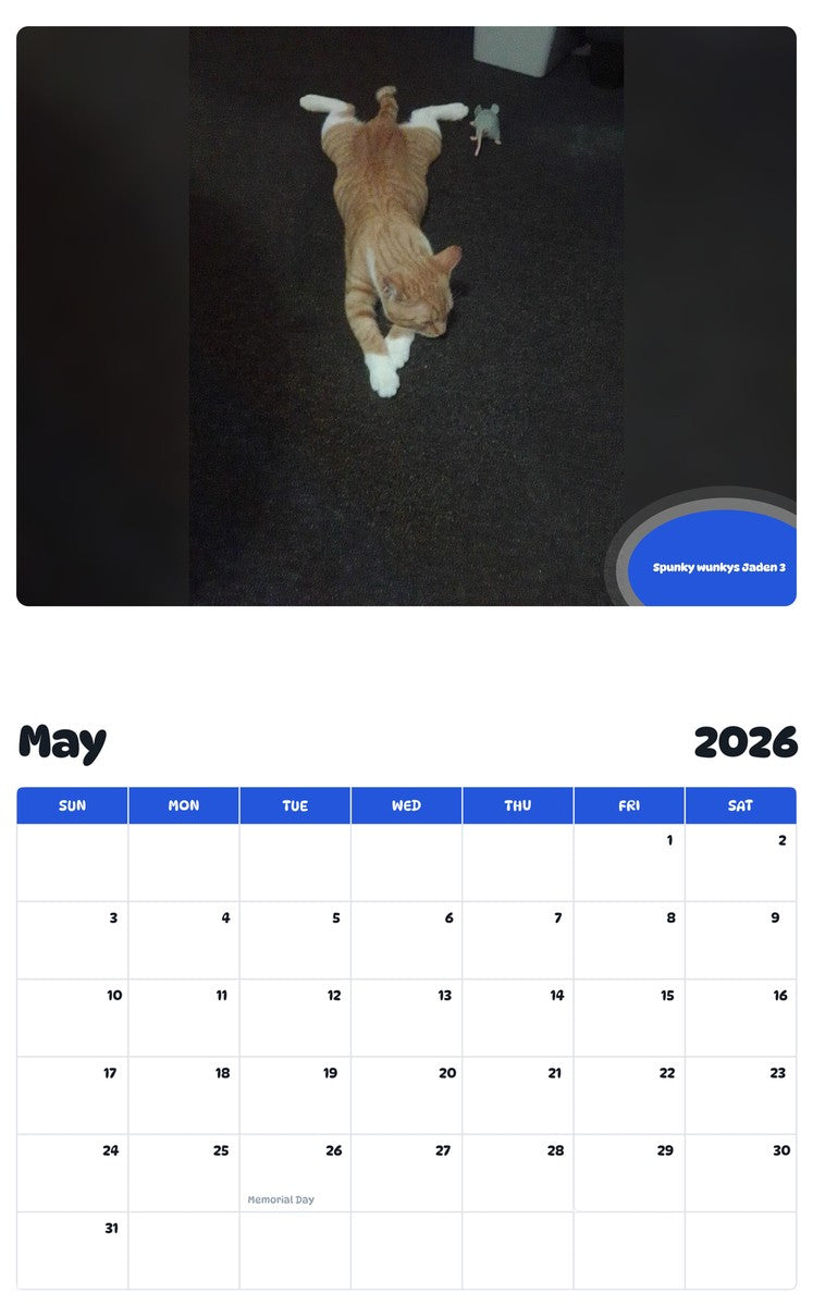 2026 - 2027 Spunky wunkys Jaden 3 - Pawidols Pet Calendar