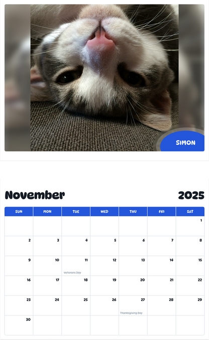 July 2025 - June 2026 Simon - Pawidols Pet Calendar