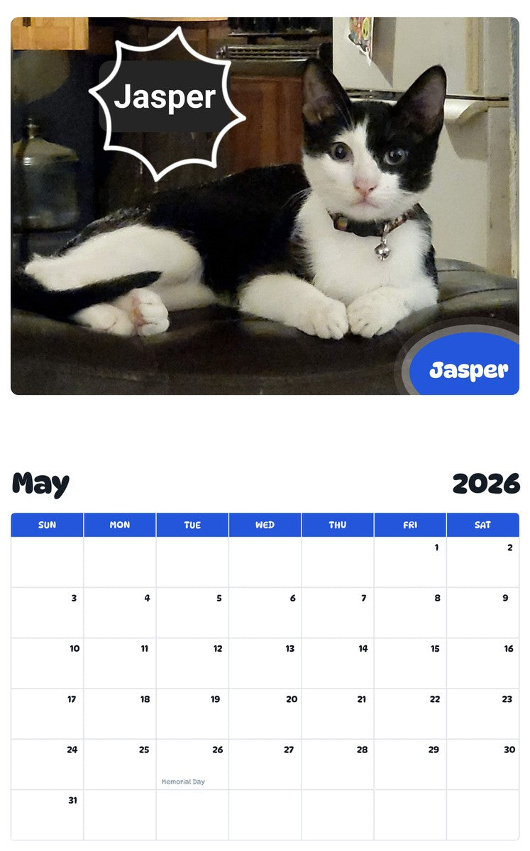 2026 - 2027 Jasper - Pawidols Pet Calendar