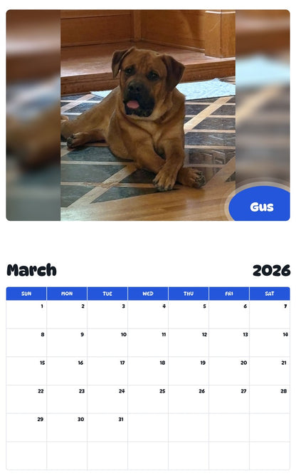 November 2025 - October 2026 Gus - Pawidols Pet Calendar