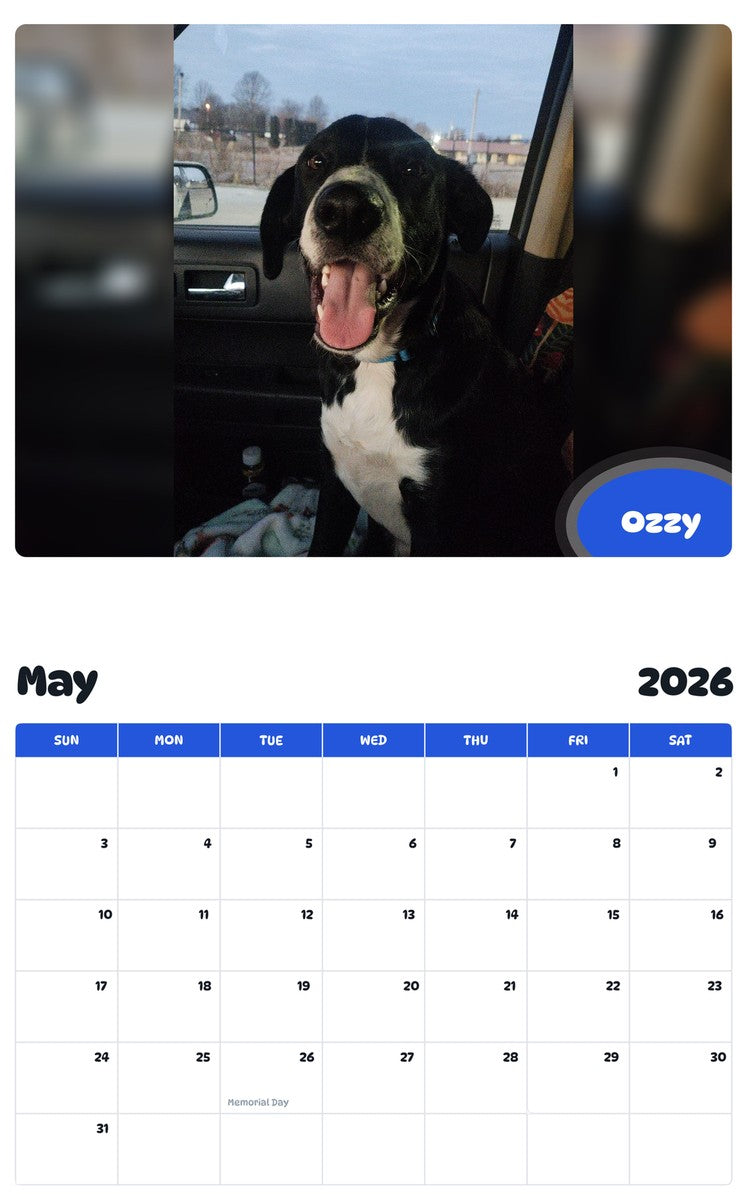 2026 - 2027 Ozzy - Pawidols Pet Calendar