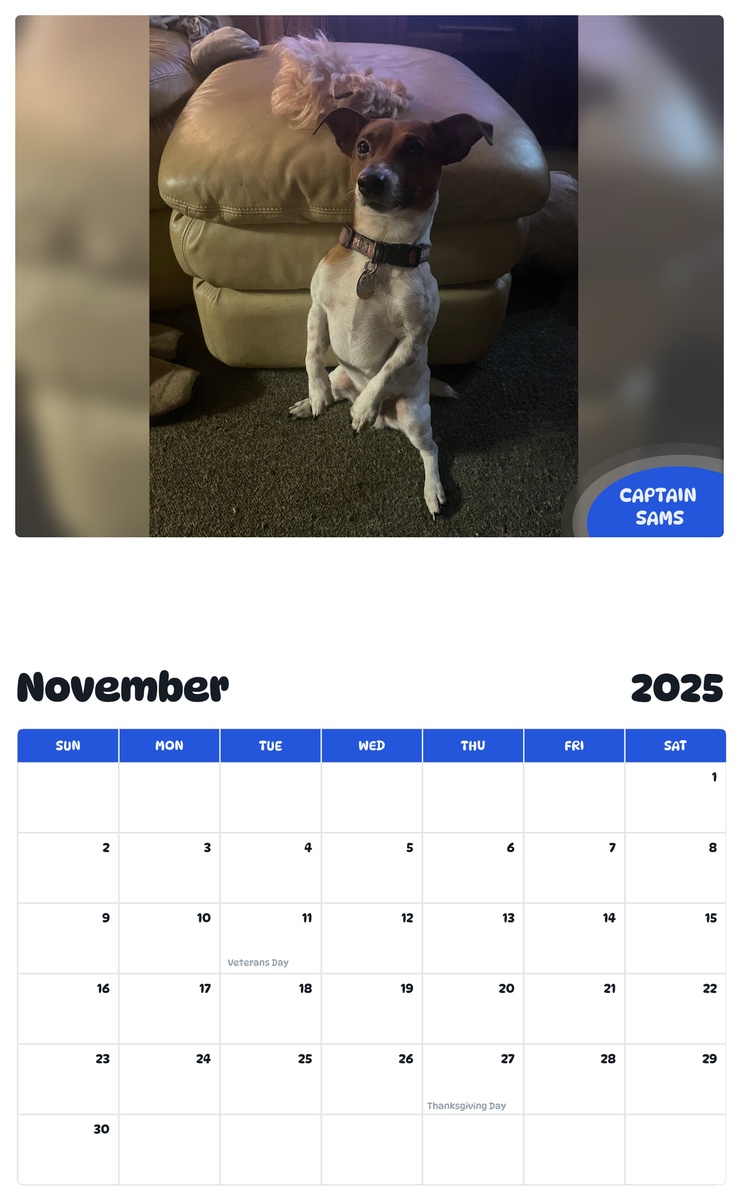 July 2025 - June 2026 Captain Sams - Pawidols Pet Calendar