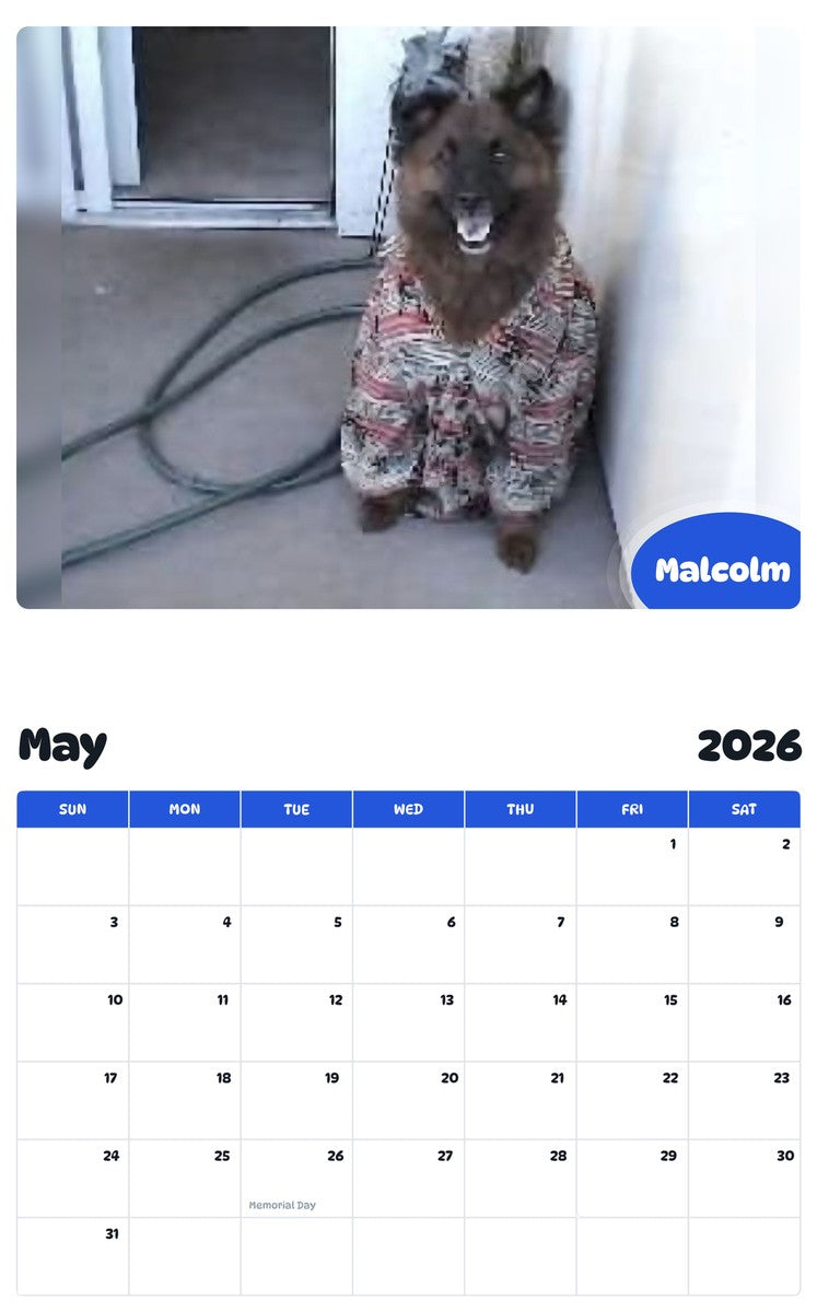 2026 - 2027 Malcolm - Pawidols Pet Calendar