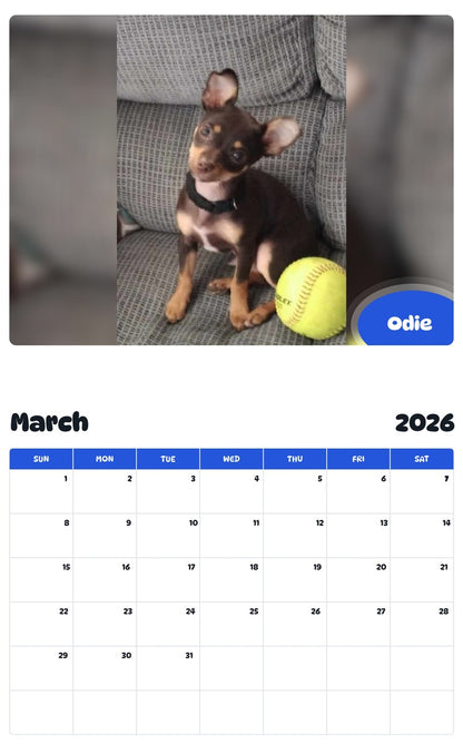 November 2025 - October 2026 Odie - Pawidols Pet Calendar