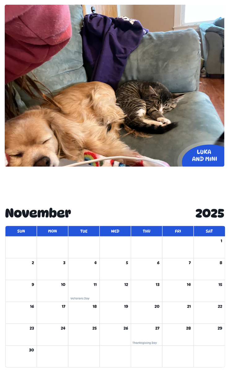July 2025 - June 2026 Luka and mini - Pawidols Pet Calendar