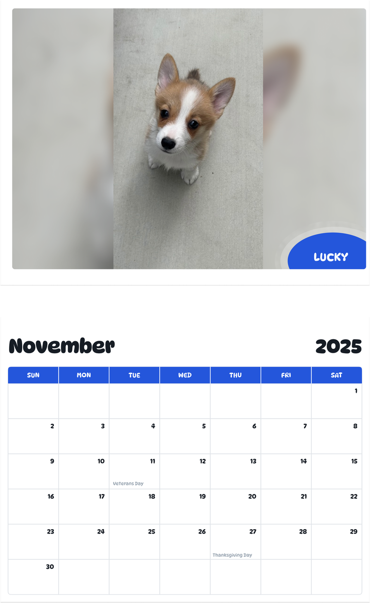 July 2025 - June 2026 Lucky - Pawidols Pet Calendar