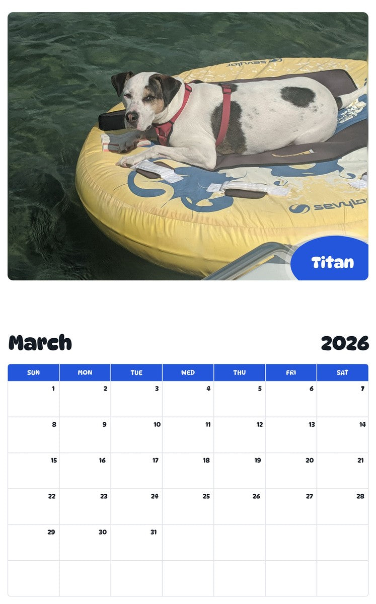 November 2025 - October 2026 Titan - Pawidols Pet Calendar
