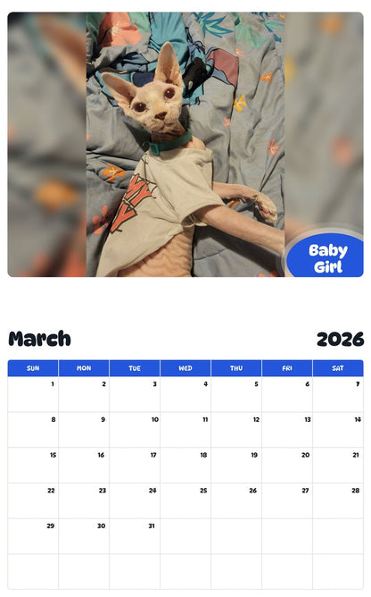 November 2025 - October 2026 Baby Girl - Pawidols Pet Calendar