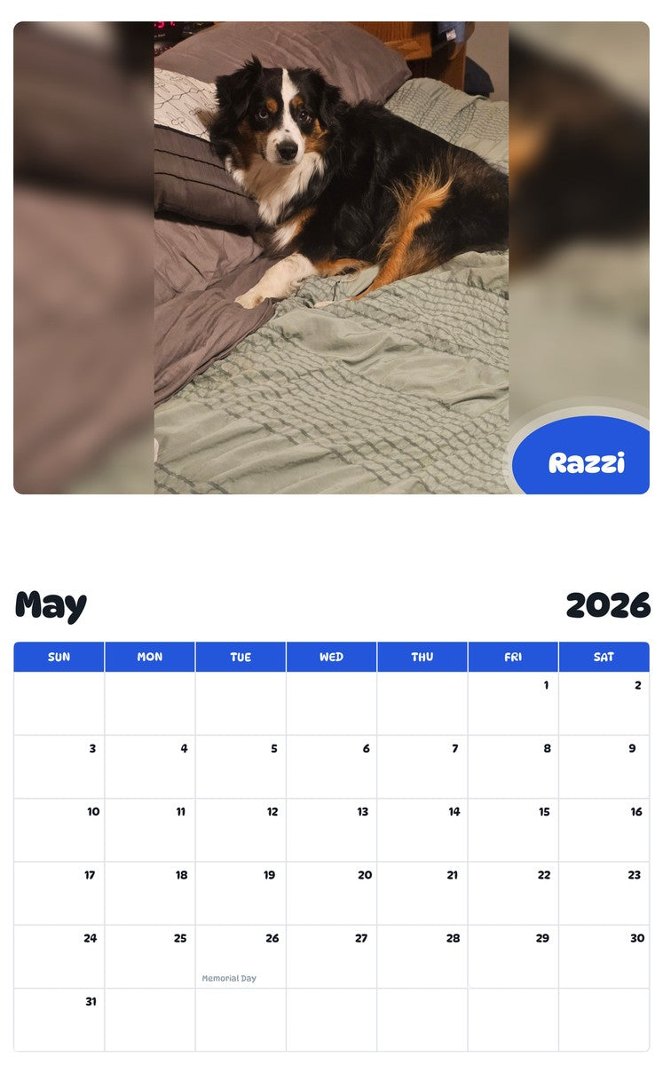 2026 - 2027 Razzi - Pawidols Pet Calendar