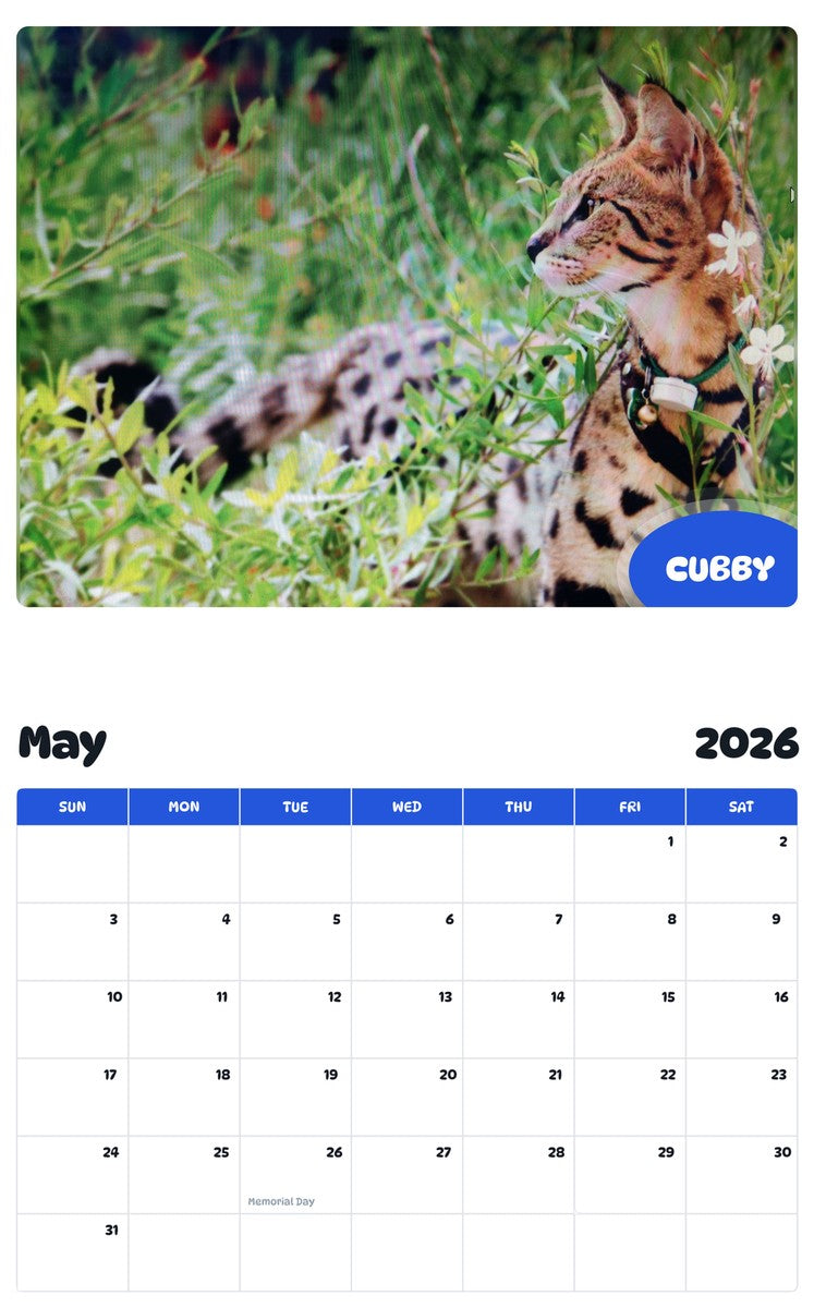2026 - 2027 CUBBY - Pawidols Pet Calendar