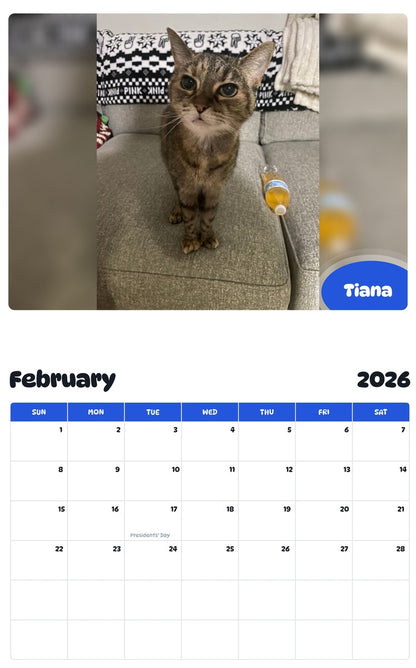 November 2025 - October 2026 Tiana - Pawidols Pet Calendar