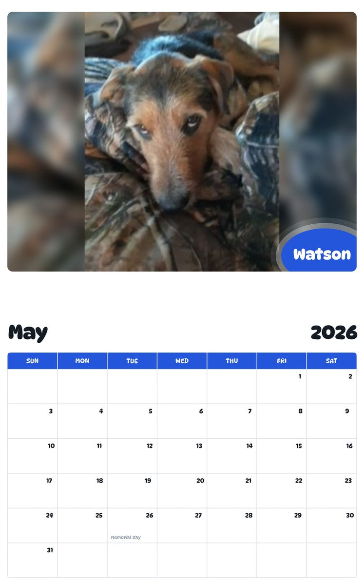2026 - 2027 Watson - Pawidols Pet Calendar
