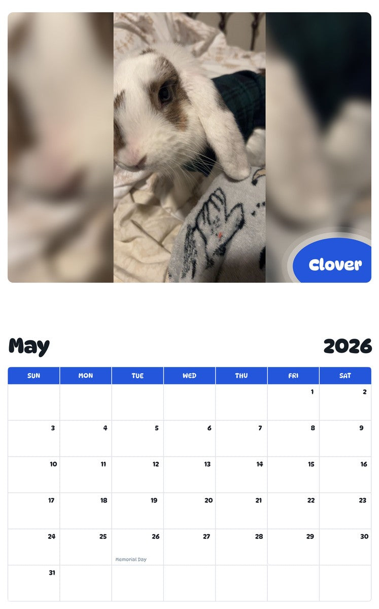 2026 - 2027 Clover - Pawidols Pet Calendar