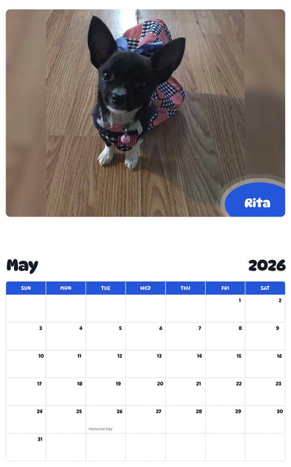2026 - 2027 Rita - Pawidols Pet Calendar
