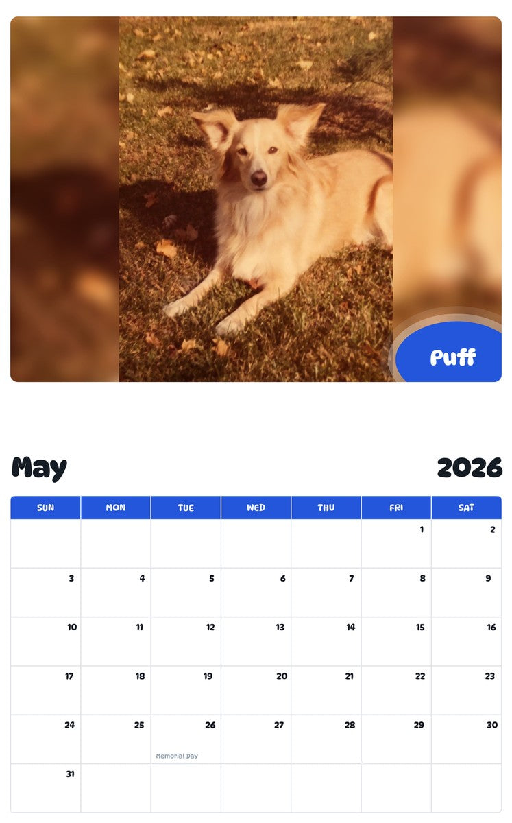 2026 - 2027 Puff - Pawidols Pet Calendar