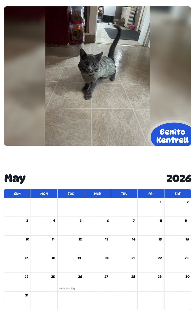 2026 - 2027 Benito Kentrell - Pawidols Pet Calendar