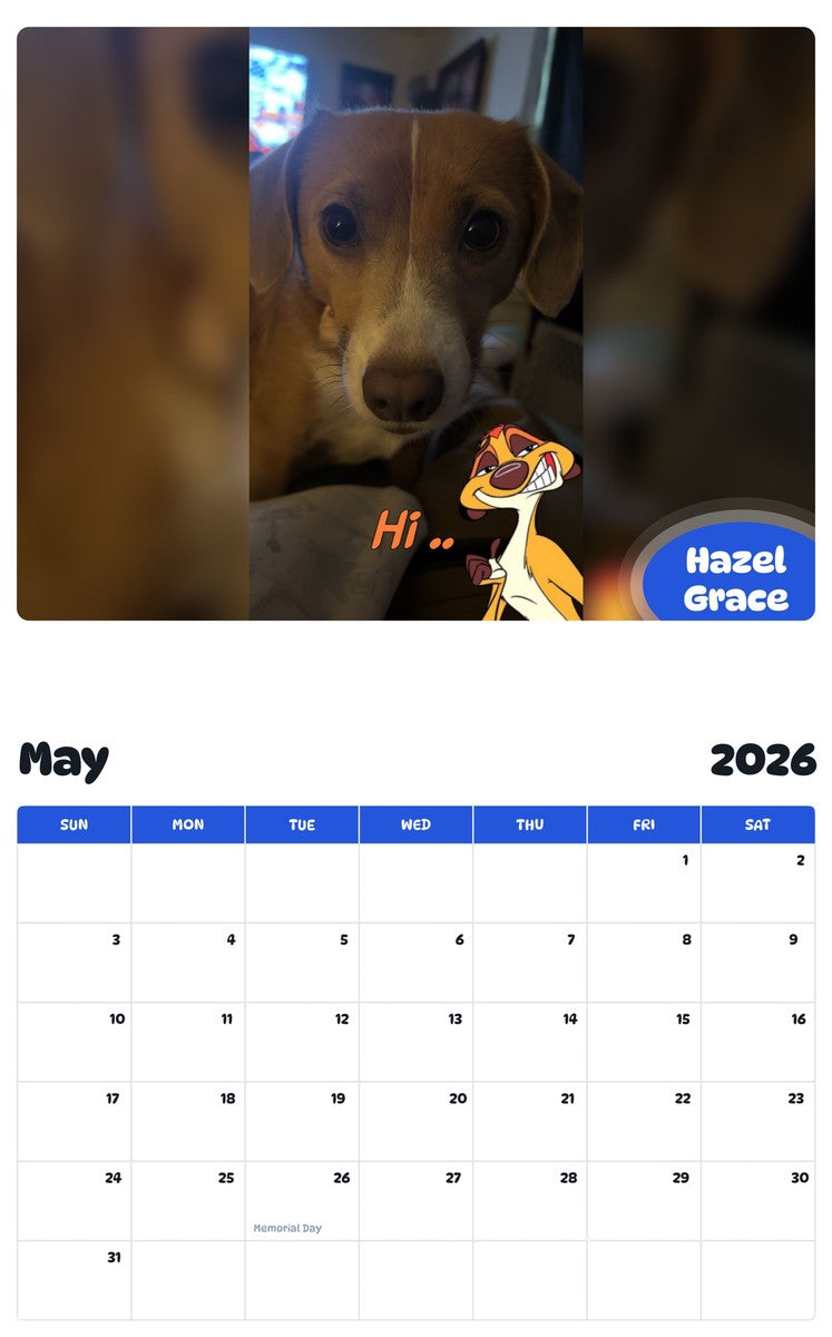 2026 - 2027 Hazel Grace - Pawidols Pet Calendar