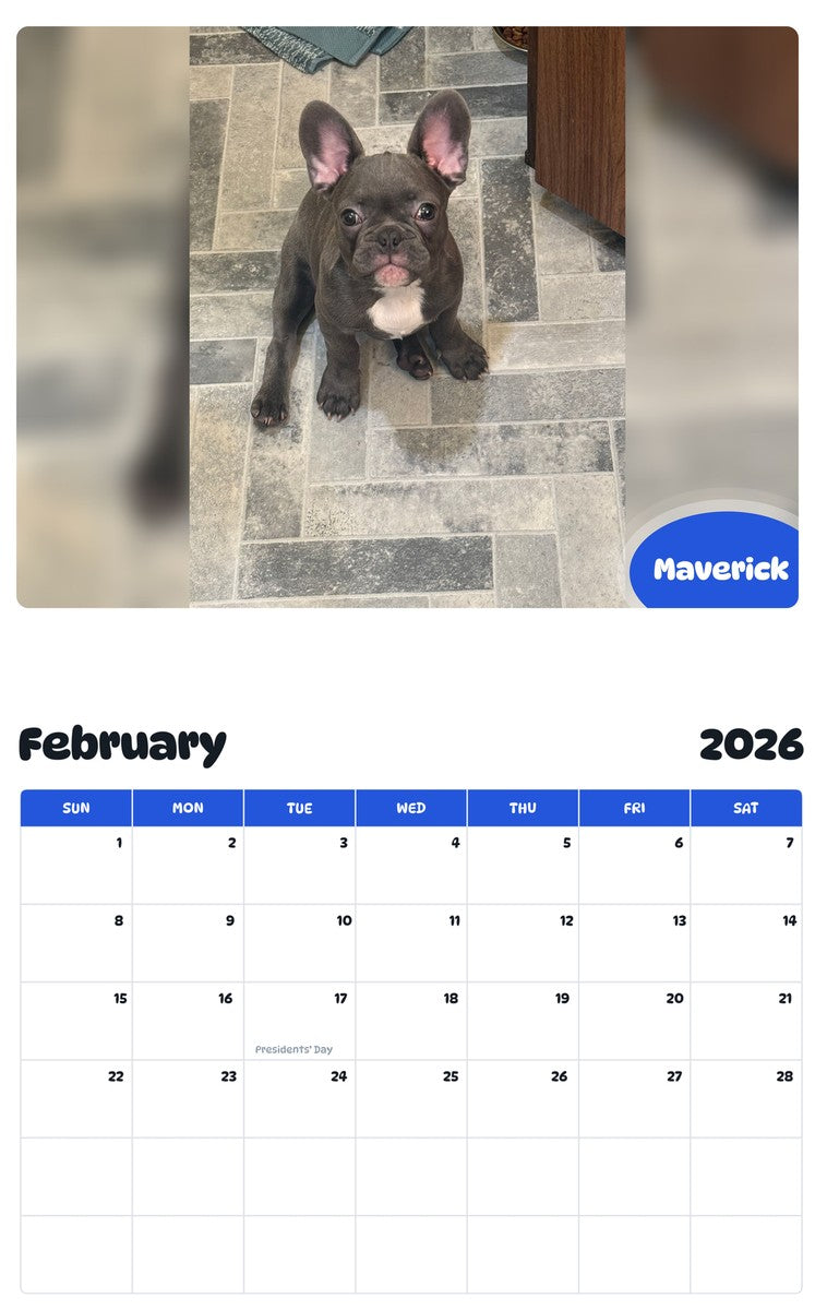 November 2025 - October 2026 Maverick - Pawidols Pet Calendar