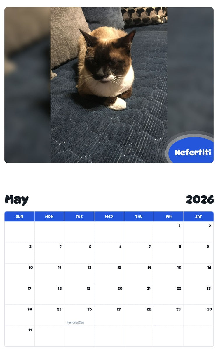 2026 - 2027 Nefertiti - Pawidols Pet Calendar