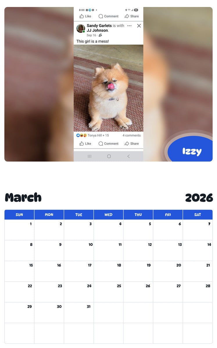 November 2025 - October 2026 Izzy - Pawidols Pet Calendar