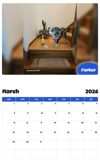 November 2025 - October 2026 Parker - Pawidols Pet Calendar