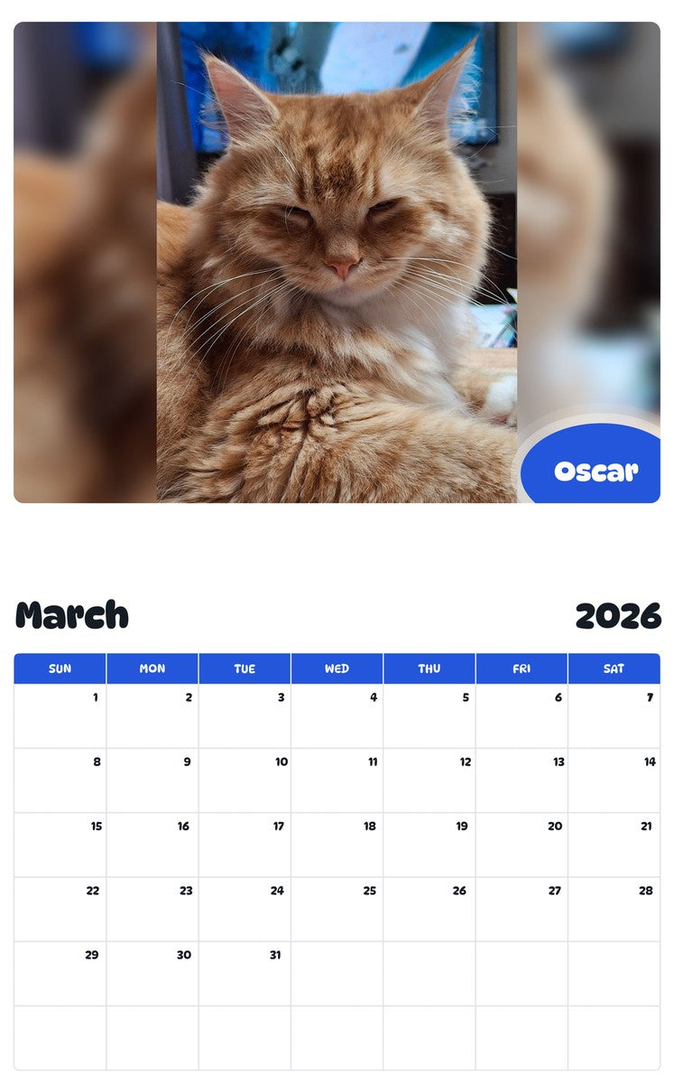 November 2025 - October 2026 Oscar - Pawidols Pet Calendar