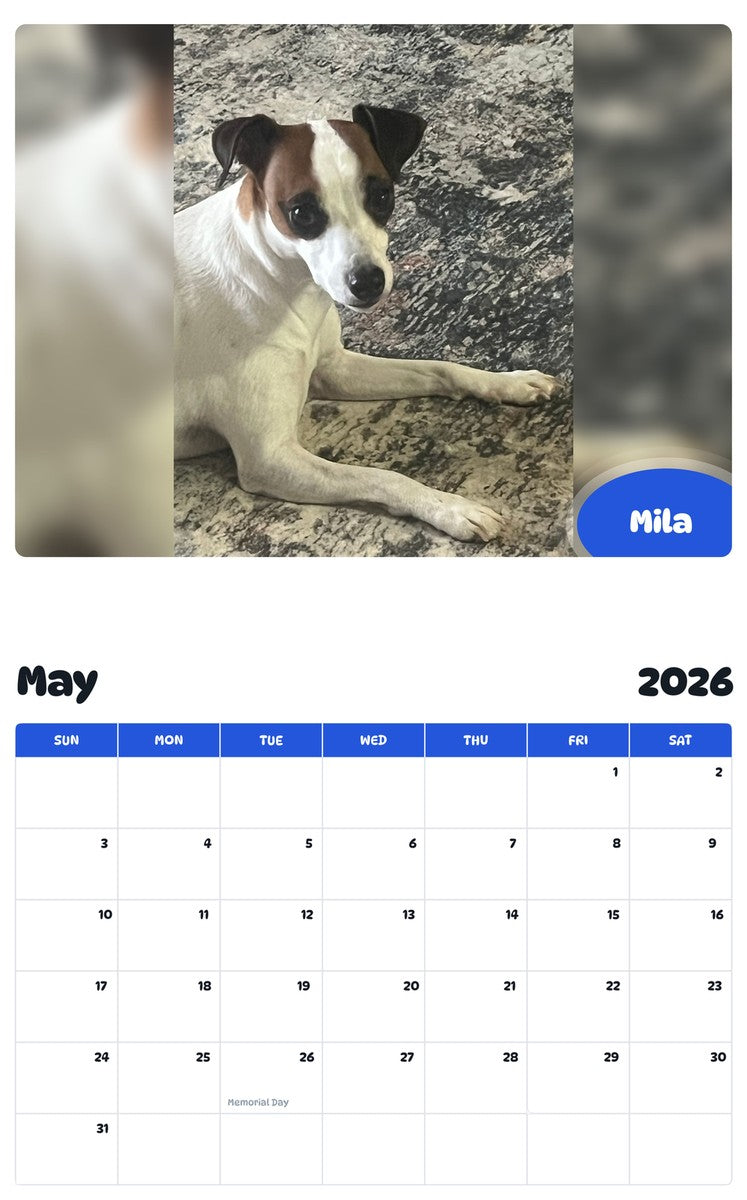 2026 - 2027 Mila - Pawidols Pet Calendar