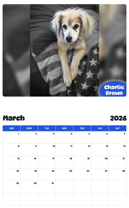 November 2025 - October 2026 Charlie Brown - Pawidols Pet Calendar