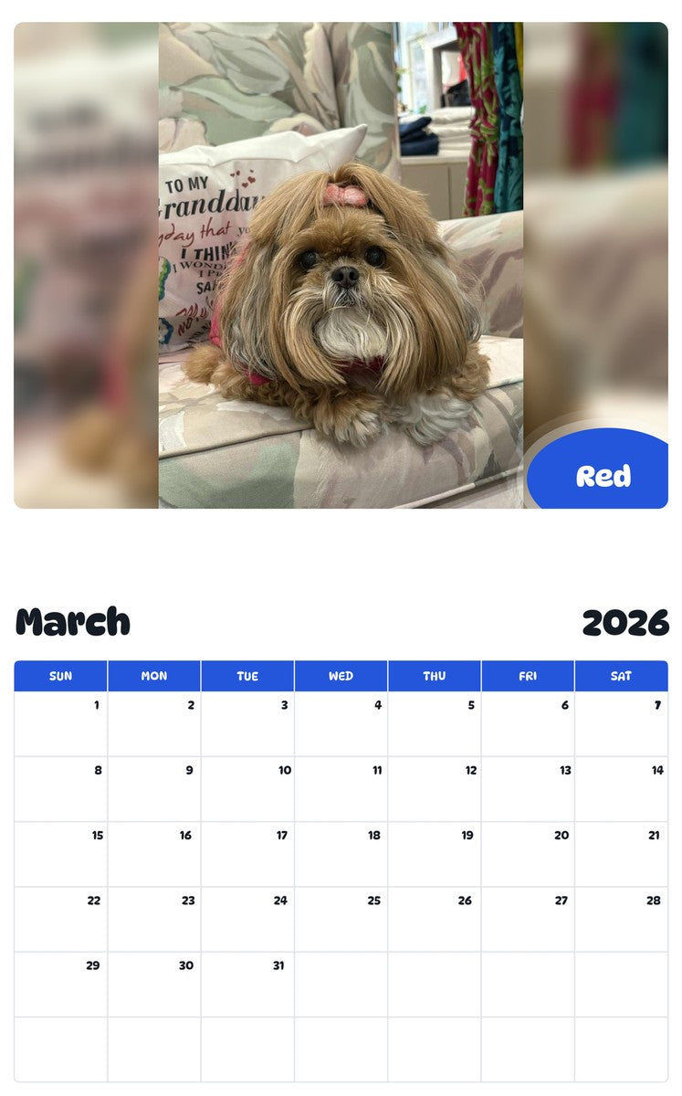 November 2025 - October 2026 Red - Pawidols Pet Calendar