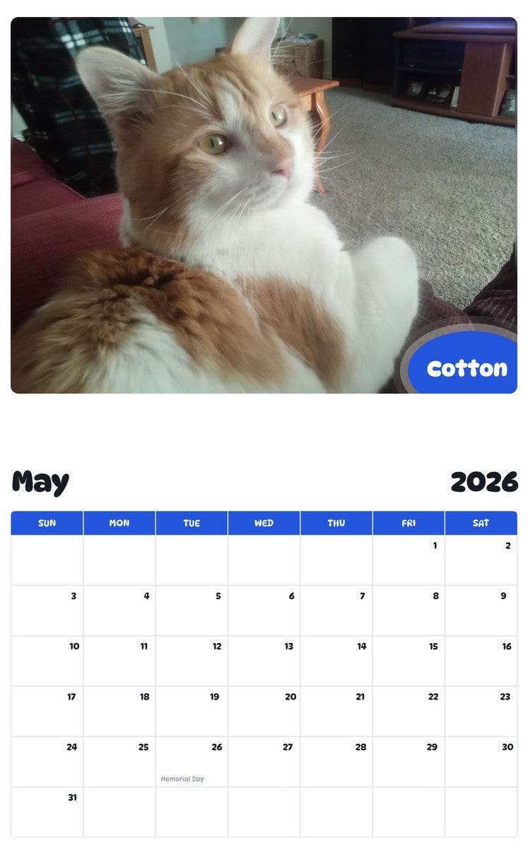 2026 - 2027 Cotton - Pawidols Pet Calendar