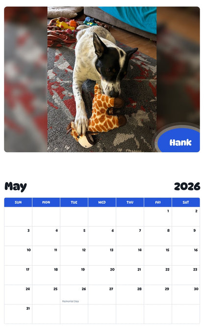 2026 - 2027 Hank - Pawidols Pet Calendar