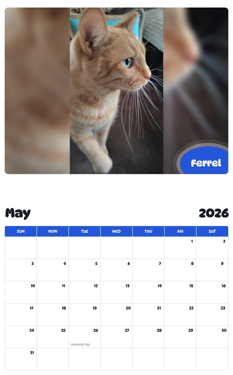 2026 - 2027 Ferrel - Pawidols Pet Calendar