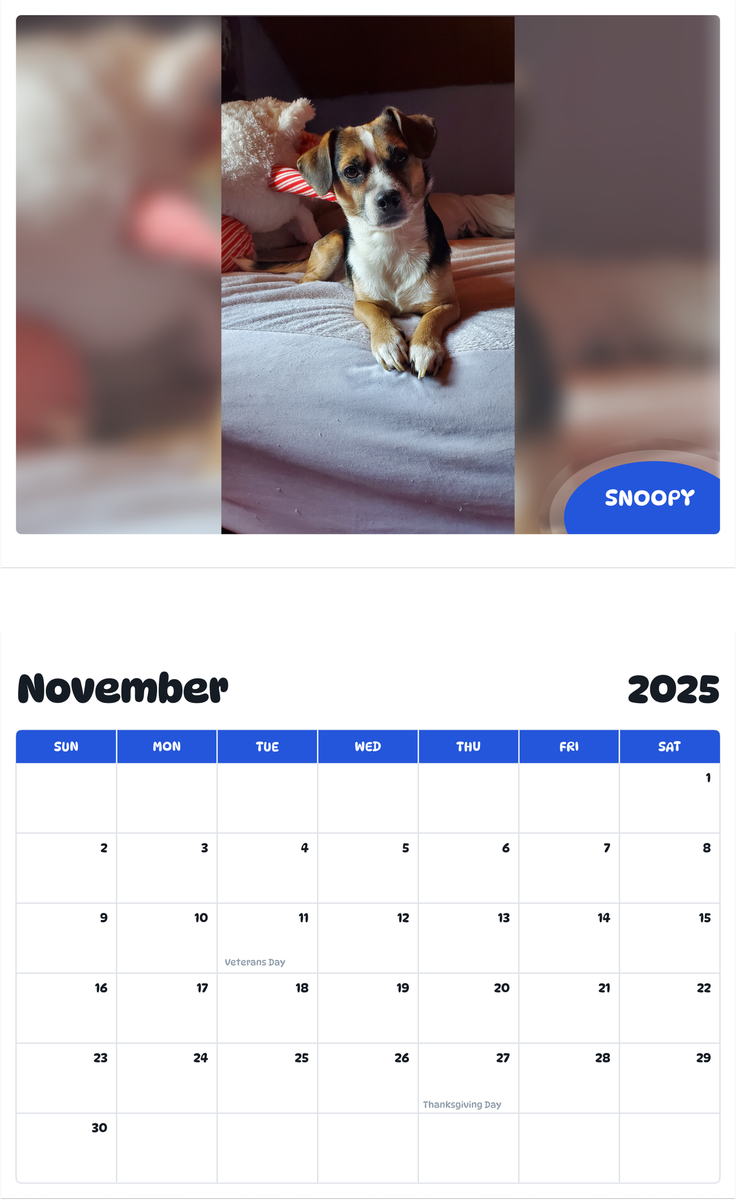 July 2025 - June 2026 Snoopy - Pawidols Pet Calendar