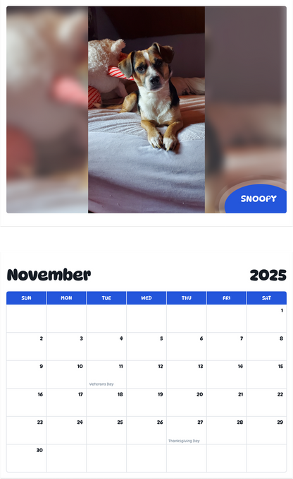 July 2025 - June 2026 Snoopy - Pawidols Pet Calendar