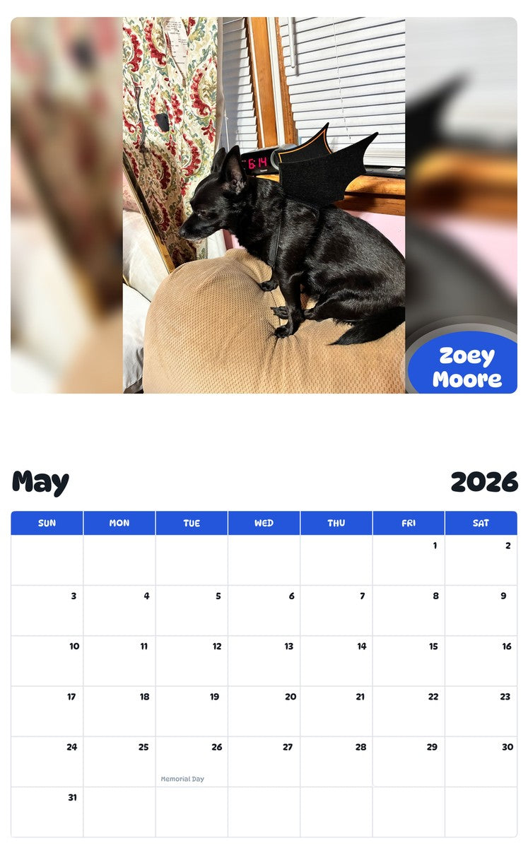 2026 - 2027 Zoey Moore - Pawidols Pet Calendar
