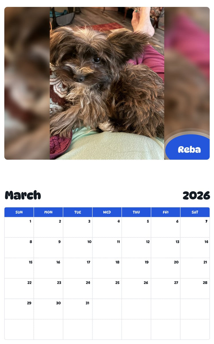 November 2025 - October 2026 Reba - Pawidols Pet Calendar