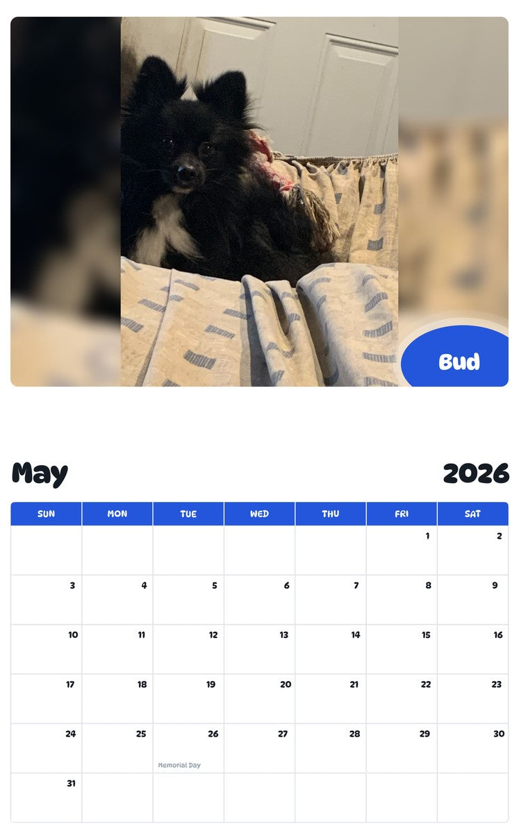 2026 - 2027 Bud - Pawidols Pet Calendar