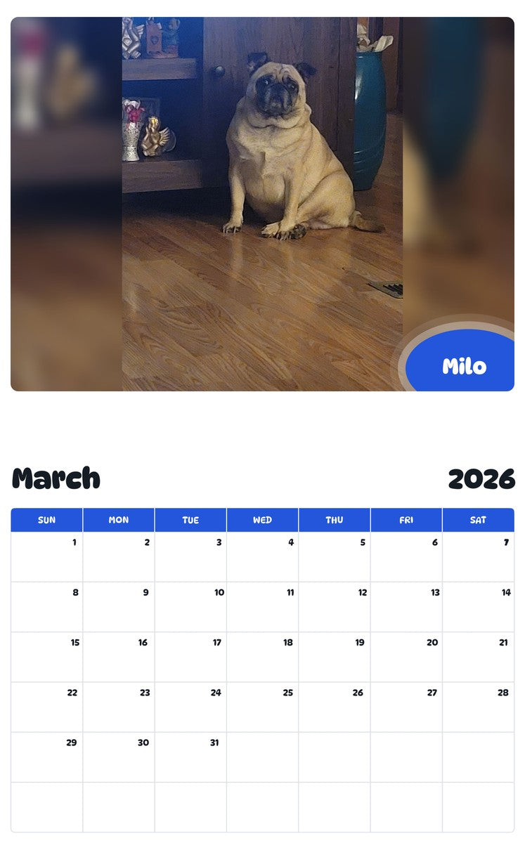 November 2025 - October 2026 Milo - Pawidols Pet Calendar